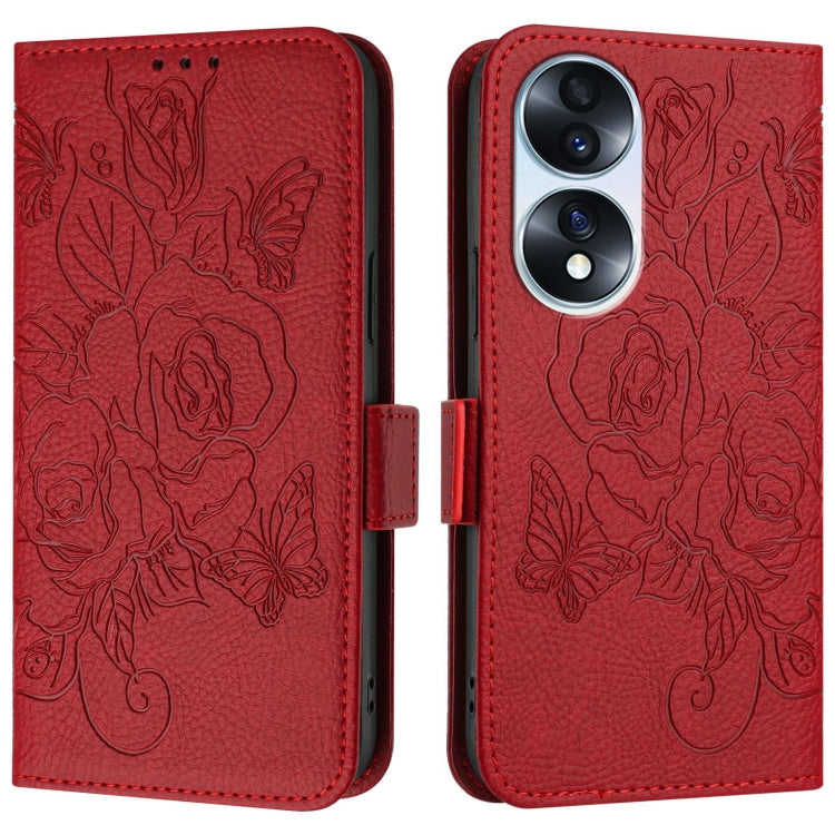For Honor 70 5G Embossed Rose RFID Anti-theft Leather Phone Case