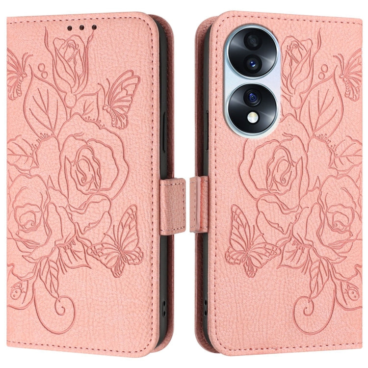 For Honor 70 5G Embossed Rose RFID Anti-theft Leather Phone Case