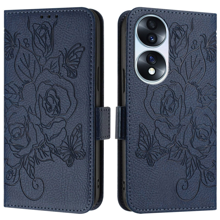 For Honor 70 5G Embossed Rose RFID Anti-theft Leather Phone Case