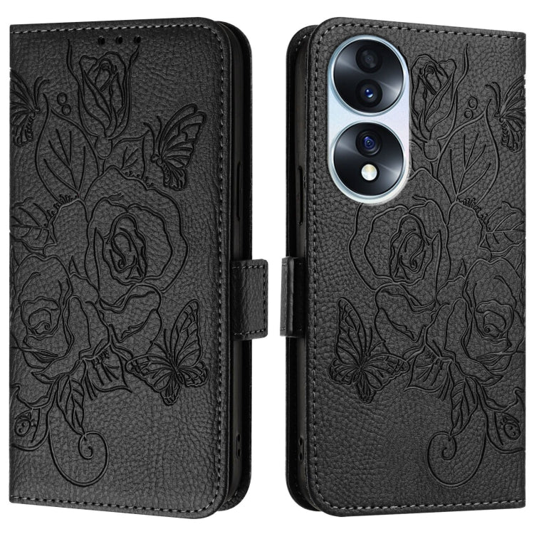 For Honor 70 5G Embossed Rose RFID Anti-theft Leather Phone Case