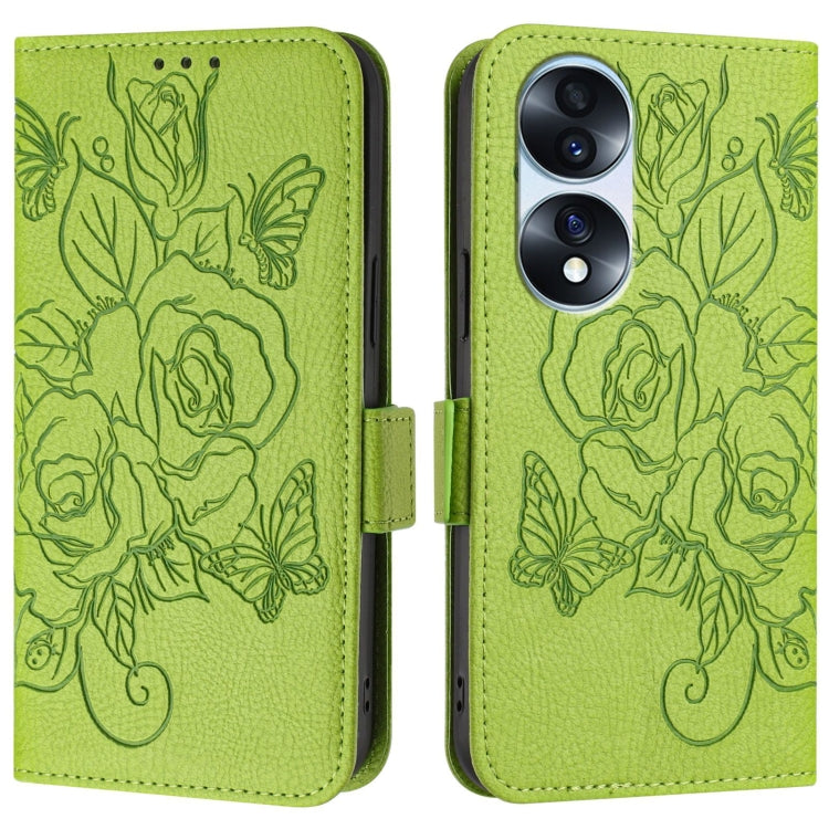 For Honor 70 Pro 5G Embossed Rose RFID Anti-theft Leather Phone Case