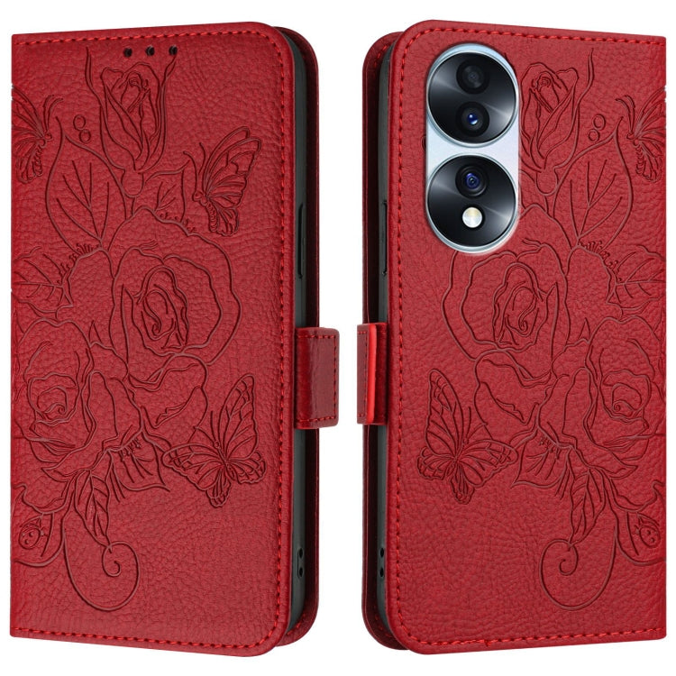 For Honor 70 Pro 5G Embossed Rose RFID Anti-theft Leather Phone Case
