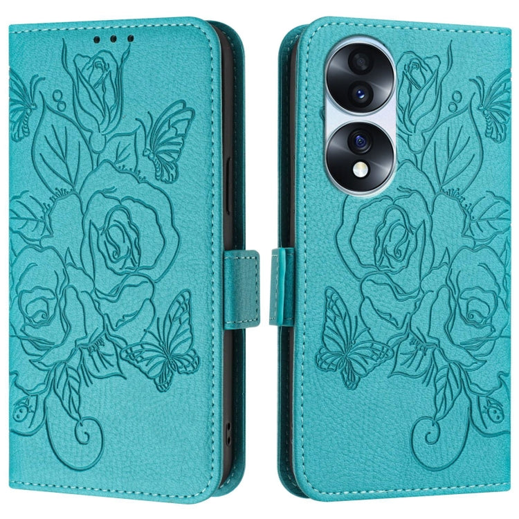 For Honor 70 Pro 5G Embossed Rose RFID Anti-theft Leather Phone Case