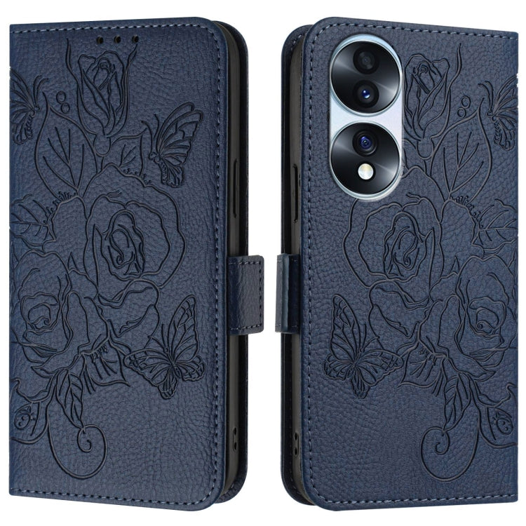 For Honor 70 Pro 5G Embossed Rose RFID Anti-theft Leather Phone Case