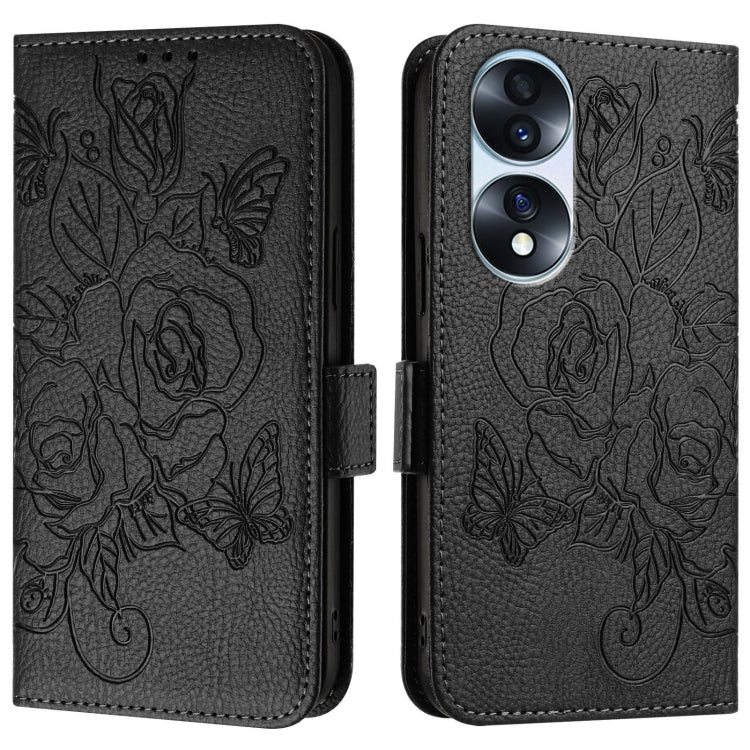 For Honor 70 Pro 5G Embossed Rose RFID Anti-theft Leather Phone Case