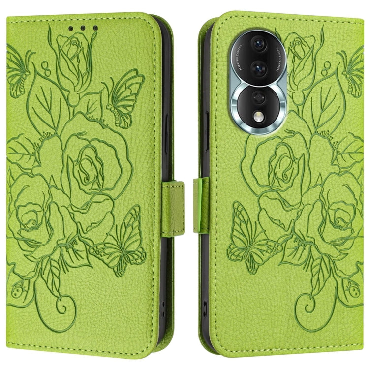 For Honor 80 5G Embossed Rose RFID Anti-theft Leather Phone Case
