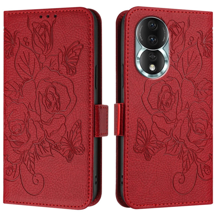 For Honor 80 5G Embossed Rose RFID Anti-theft Leather Phone Case