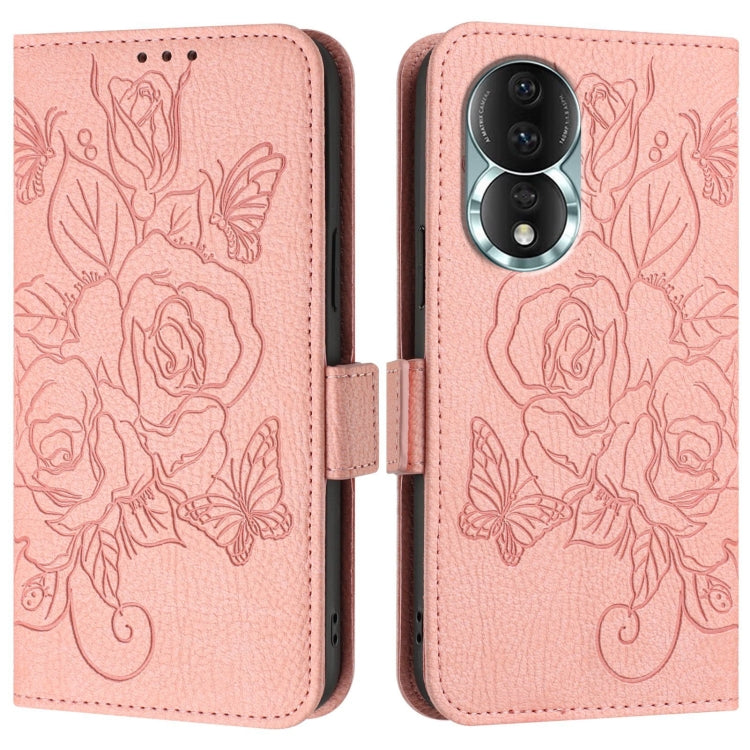 For Honor 80 5G Embossed Rose RFID Anti-theft Leather Phone Case