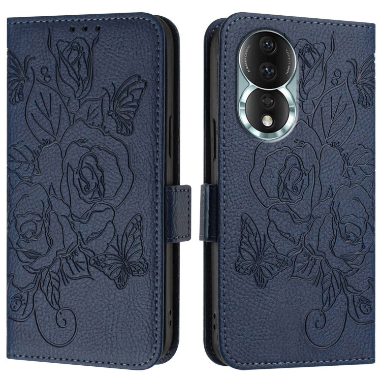 For Honor 80 5G Embossed Rose RFID Anti-theft Leather Phone Case