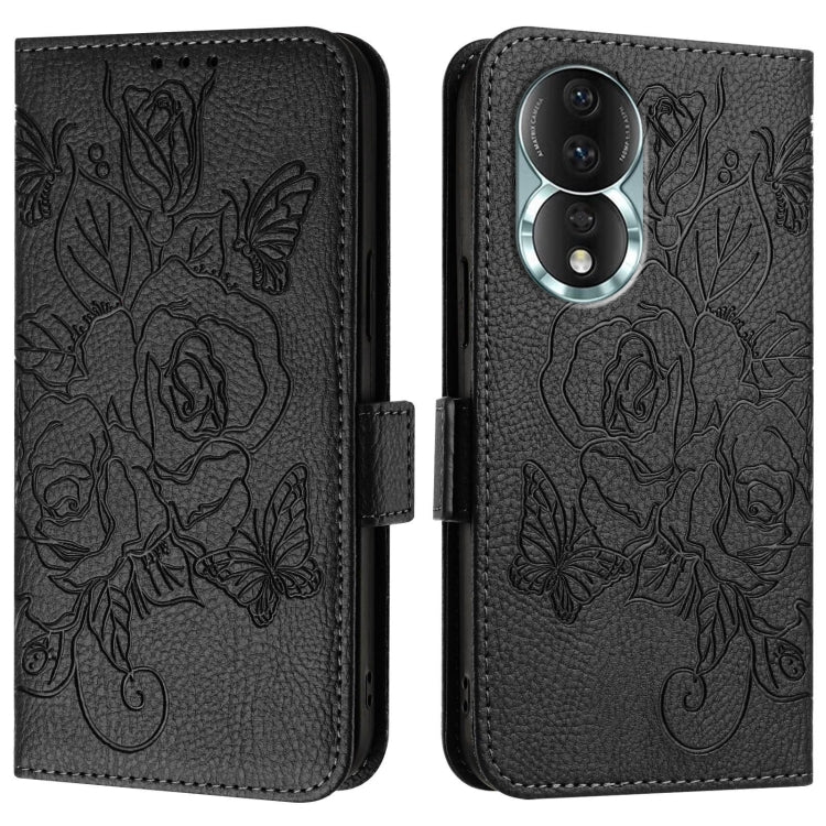 For Honor 80 5G Embossed Rose RFID Anti-theft Leather Phone Case