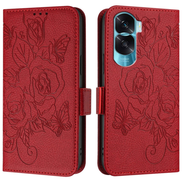 For Honor 90 Lite 5G / X50i 5G Embossed Rose RFID Anti-theft Leather Phone Case