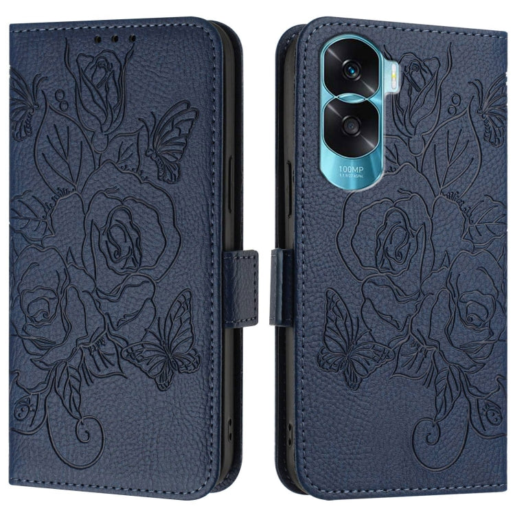 For Honor 90 Lite 5G / X50i 5G Embossed Rose RFID Anti-theft Leather Phone Case