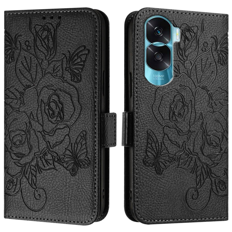 For Honor 90 Lite 5G / X50i 5G Embossed Rose RFID Anti-theft Leather Phone Case