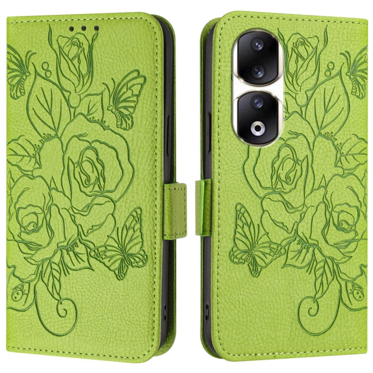 For Honor 90 Pro 5G Embossed Rose RFID Anti-theft Leather Phone Case