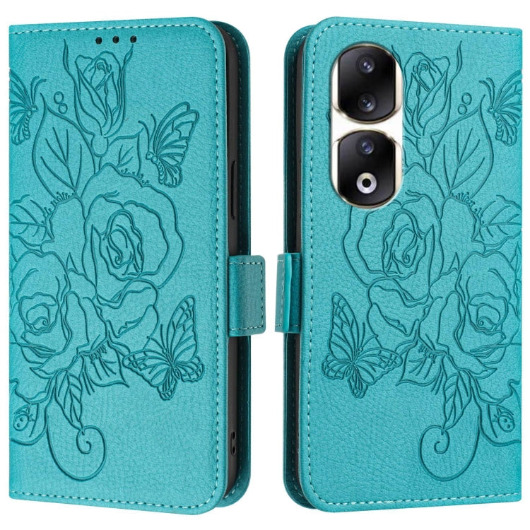 For Honor 90 Pro 5G Embossed Rose RFID Anti-theft Leather Phone Case