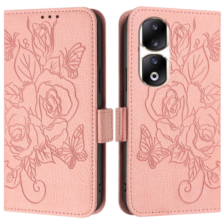 For Honor 90 Pro 5G Embossed Rose RFID Anti-theft Leather Phone Case