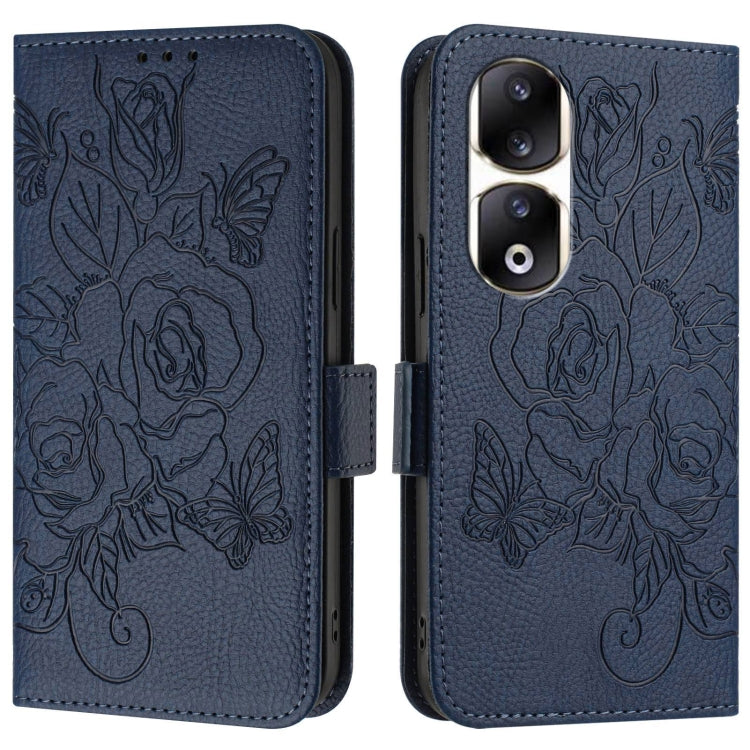For Honor 90 Pro 5G Embossed Rose RFID Anti-theft Leather Phone Case