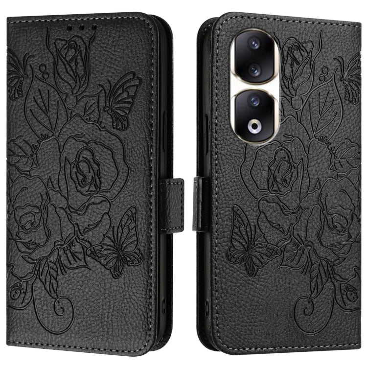For Honor 90 Pro 5G Embossed Rose RFID Anti-theft Leather Phone Case