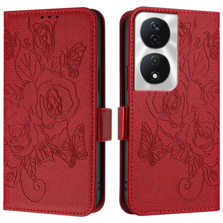 For Honor 90 Smart 5G / X7b 5G / 4G Embossed Rose RFID Anti-theft Leather Phone Case