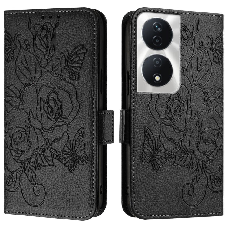 For Honor 90 Smart 5G / X7b 5G / 4G Embossed Rose RFID Anti-theft Leather Phone Case
