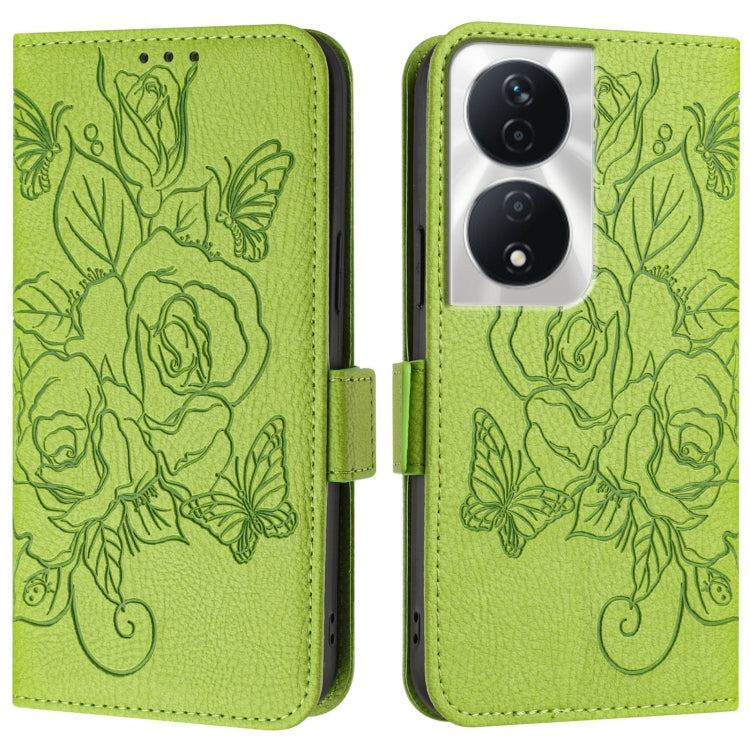 For Honor Play 50 Plus 5G Embossed Rose RFID Anti-theft Leather Phone Case