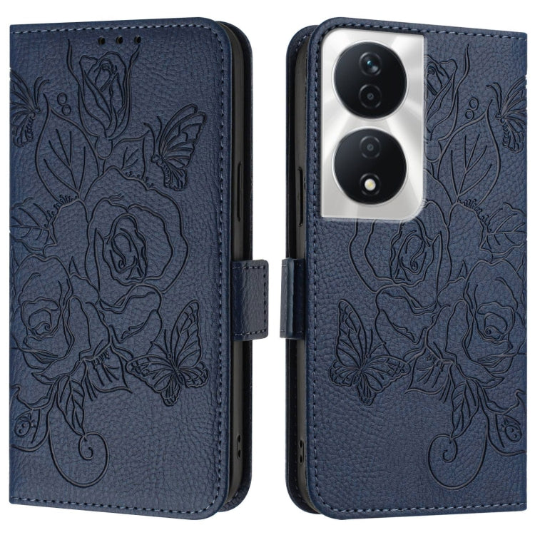 For Honor Play 50 Plus 5G Embossed Rose RFID Anti-theft Leather Phone Case