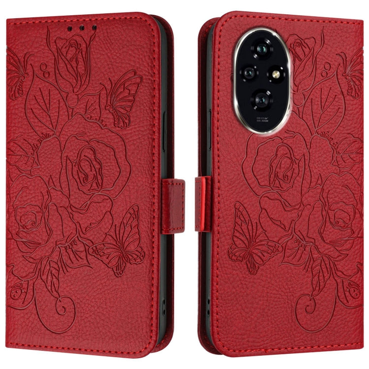 For Honor 200 Embossed Rose RFID Anti-theft Leather Phone Case