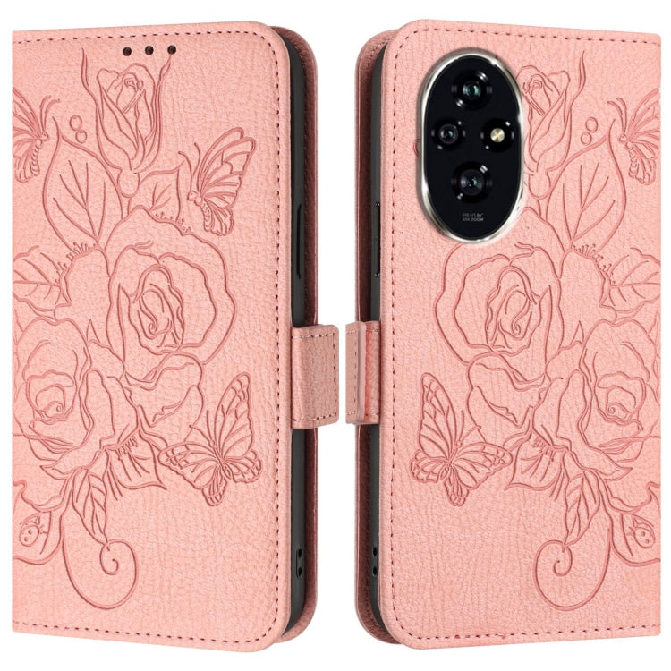 For Honor 200 Embossed Rose RFID Anti-theft Leather Phone Case