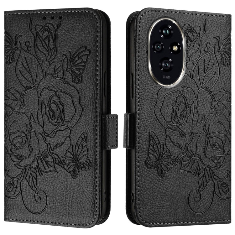 For Honor 200 Embossed Rose RFID Anti-theft Leather Phone Case