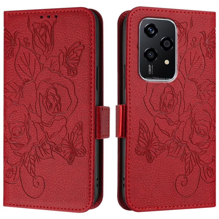 For Honor 200 Lite Global Embossed Rose RFID Anti-theft Leather Phone Case