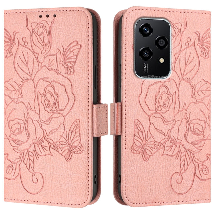 For Honor 200 Lite Global Embossed Rose RFID Anti-theft Leather Phone Case