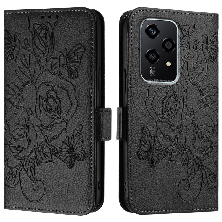 For Honor 200 Lite Global Embossed Rose RFID Anti-theft Leather Phone Case