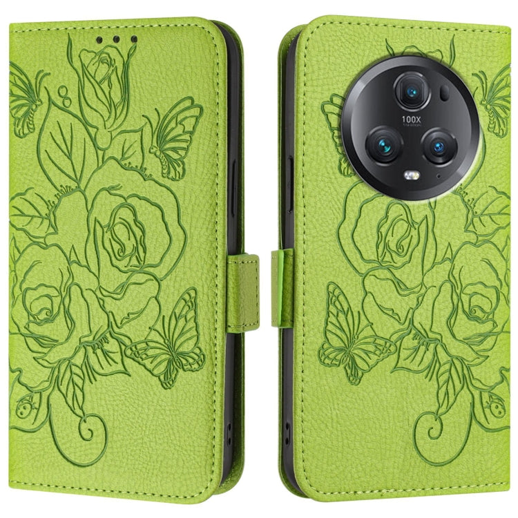 For Honor Magic5 Pro Embossed Rose RFID Anti-theft Leather Phone Case