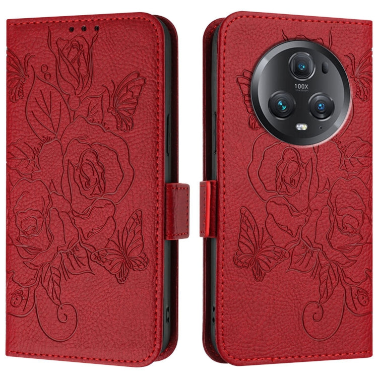 For Honor Magic5 Pro Embossed Rose RFID Anti-theft Leather Phone Case