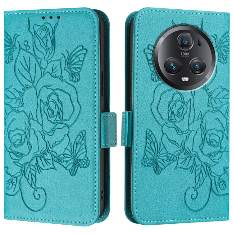 For Honor Magic5 Pro Embossed Rose RFID Anti-theft Leather Phone Case