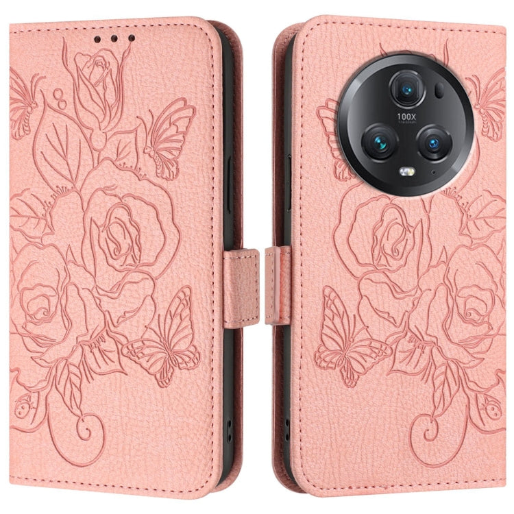 For Honor Magic5 Pro Embossed Rose RFID Anti-theft Leather Phone Case