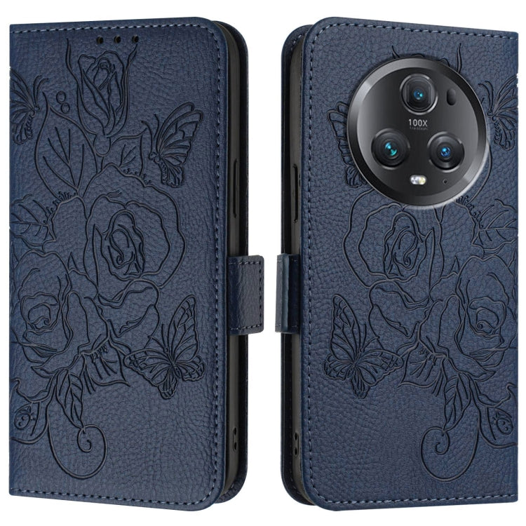 For Honor Magic5 Pro Embossed Rose RFID Anti-theft Leather Phone Case