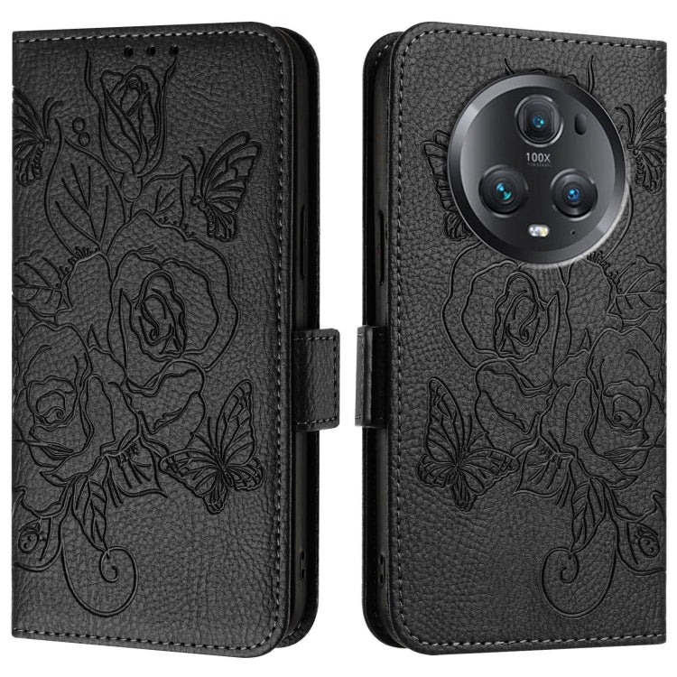 For Honor Magic5 Pro Embossed Rose RFID Anti-theft Leather Phone Case