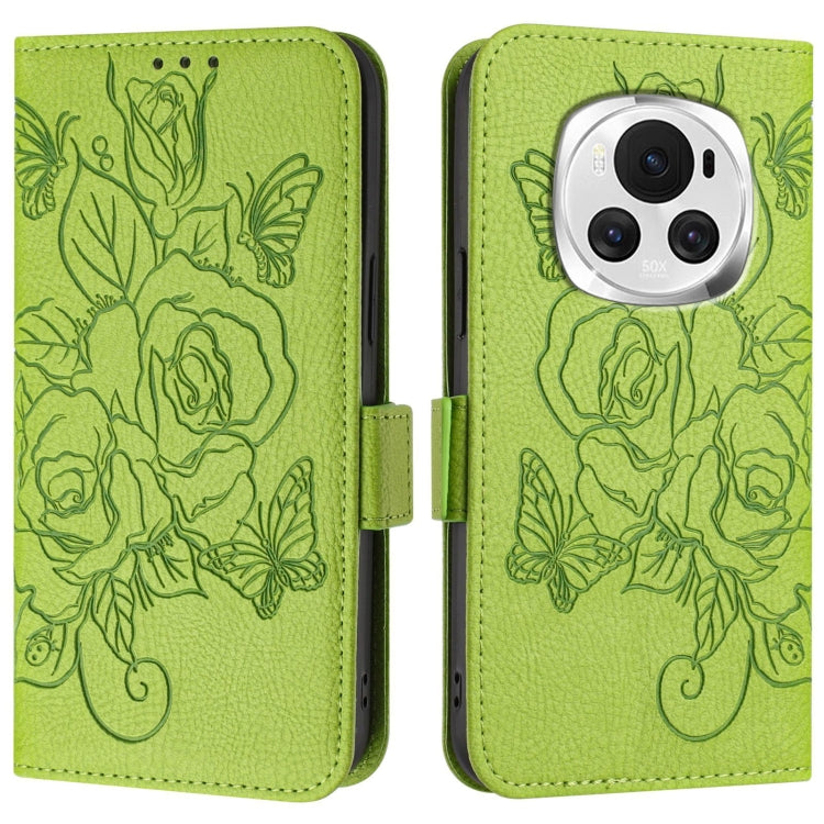 For Honor Magic6 5G Embossed Rose RFID Anti-theft Leather Phone Case
