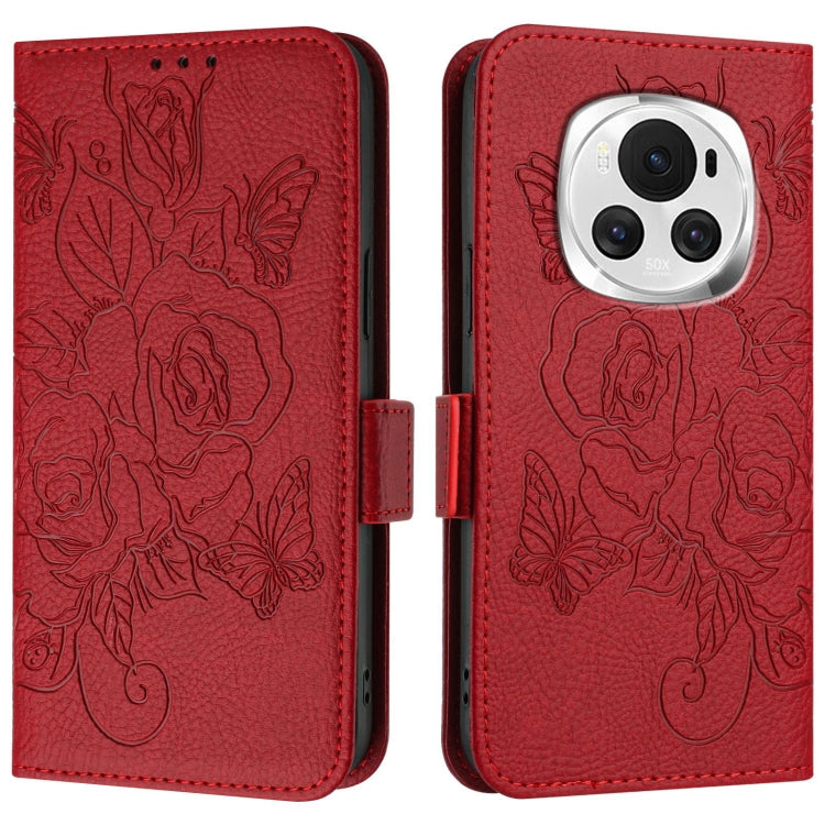 For Honor Magic6 5G Embossed Rose RFID Anti-theft Leather Phone Case