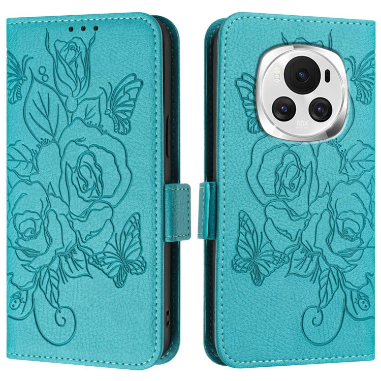 For Honor Magic6 5G Embossed Rose RFID Anti-theft Leather Phone Case
