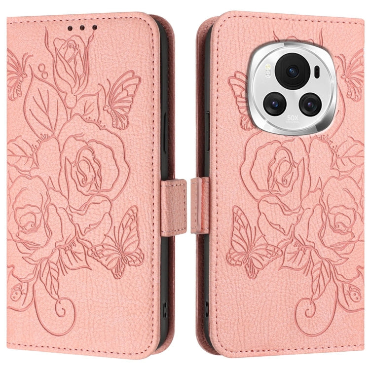 For Honor Magic6 5G Embossed Rose RFID Anti-theft Leather Phone Case