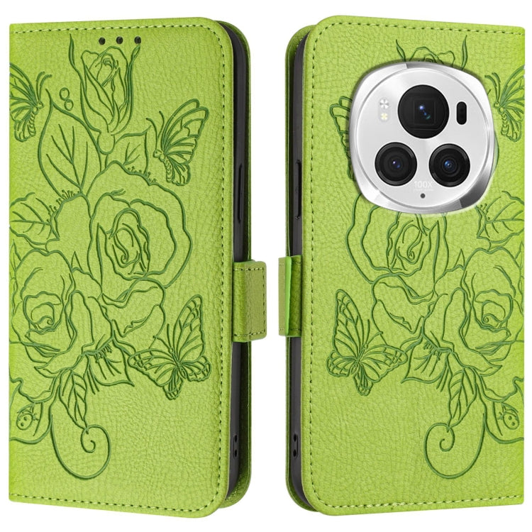 For Honor Magic6 Pro 5G Embossed Rose RFID Anti-theft Leather Phone Case