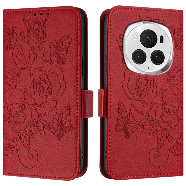 For Honor Magic6 Pro 5G Embossed Rose RFID Anti-theft Leather Phone Case