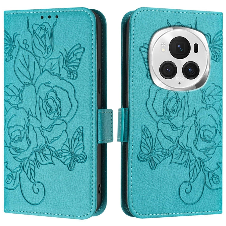 For Honor Magic6 Pro 5G Embossed Rose RFID Anti-theft Leather Phone Case