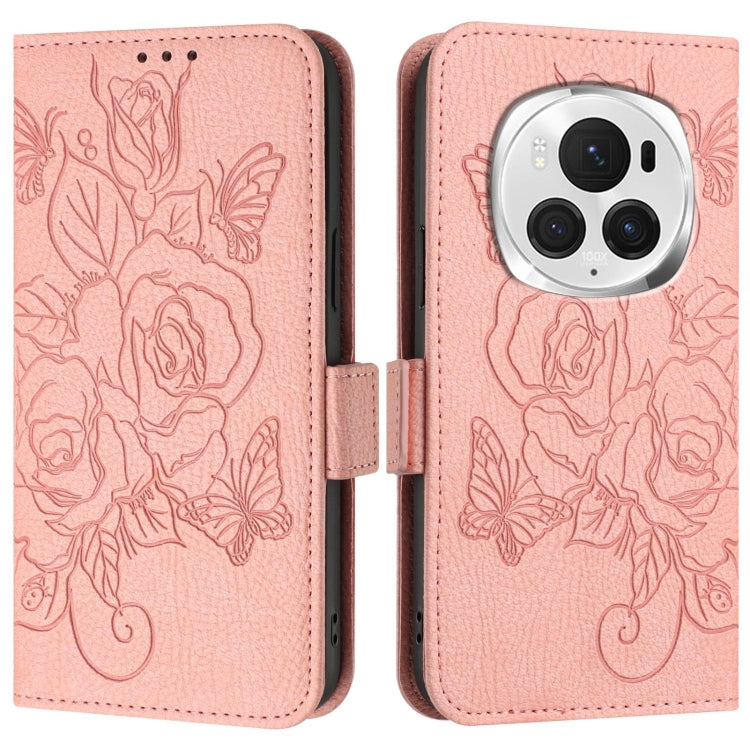 For Honor Magic6 Pro 5G Embossed Rose RFID Anti-theft Leather Phone Case