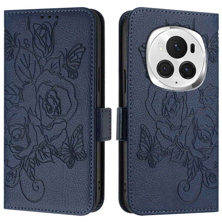 For Honor Magic6 Pro 5G Embossed Rose RFID Anti-theft Leather Phone Case