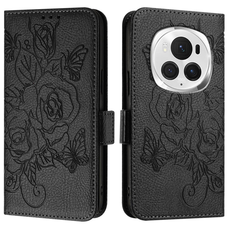 For Honor Magic6 Pro 5G Embossed Rose RFID Anti-theft Leather Phone Case