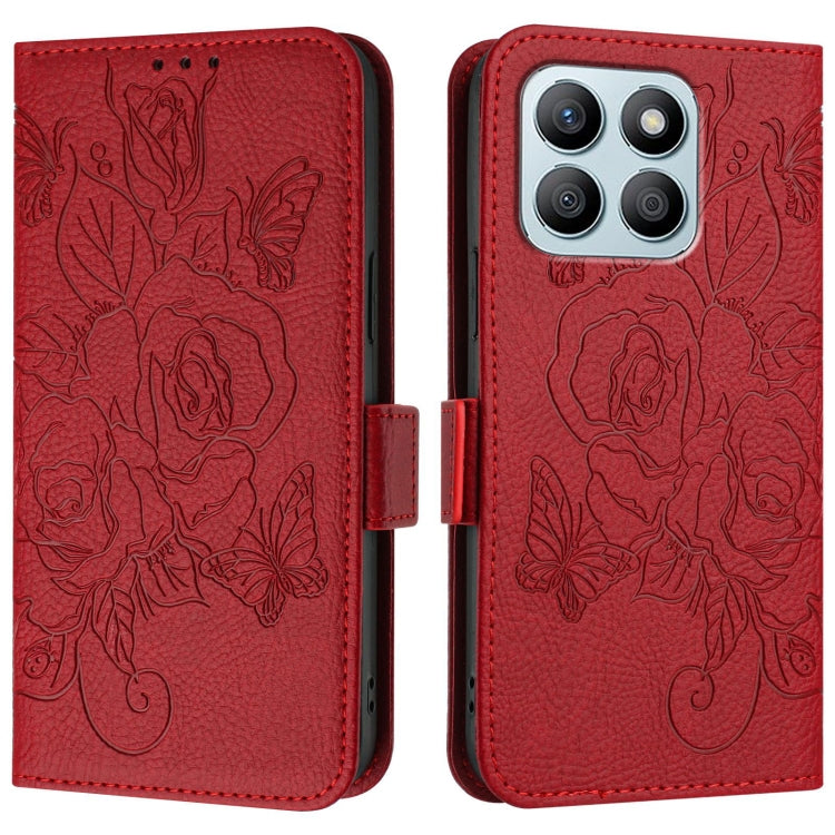 For Honor X6a 4G Embossed Rose RFID Anti-theft Leather Phone Case