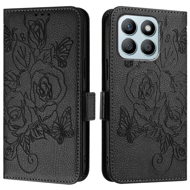 For Honor X6a 4G Embossed Rose RFID Anti-theft Leather Phone Case